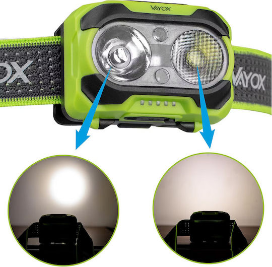 Vayox Rechargeable LED Head Flashlight IP44 with Maximum Brightness 600lm