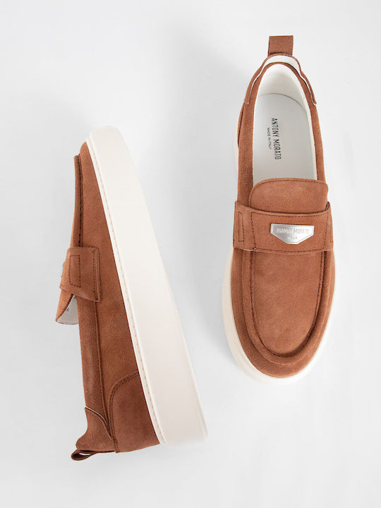 Suede Men's Moccasins In Orange Colour
