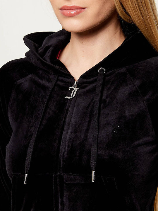Madison Women's Velvet Hoodie Sweatshirt Black
