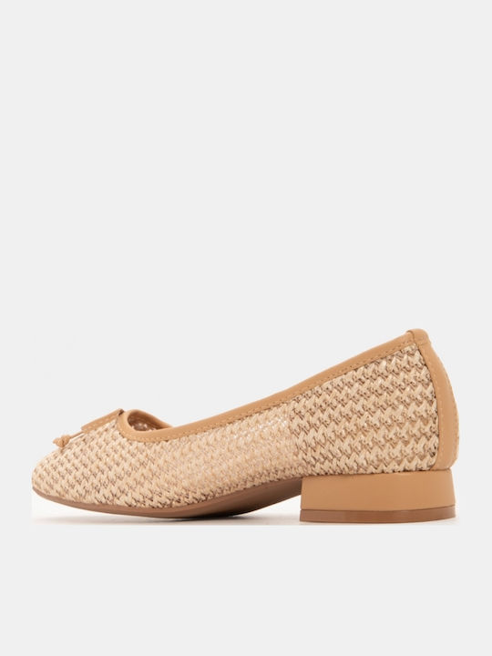 Women's Pointed Toe Ballerina Shoes In Beige Colour
