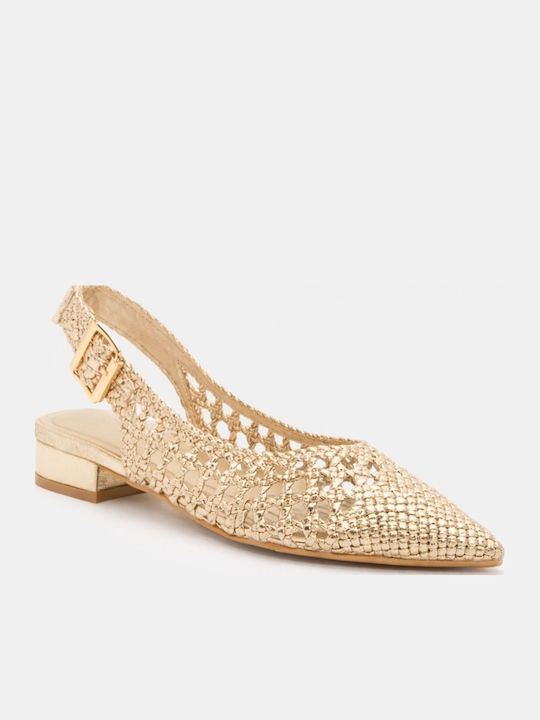 Women's Pointed Toe Ballerina Shoes In Gold Colour