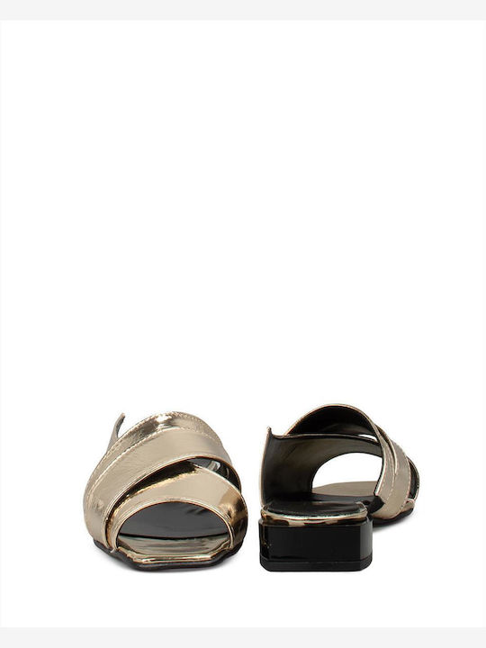 Mules With Heel In Gold Colour