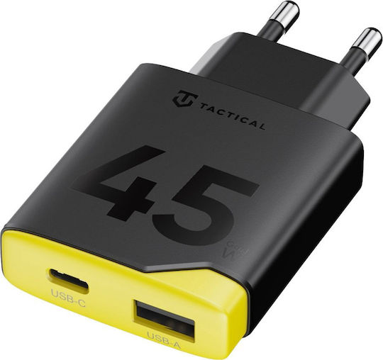 Tactical Φορτιστής Χωρίς Καλώδιο GaN με Θύρα USB-A και Θύρα USB-C 45W Power Delivery Μαύρος (Minimi)
