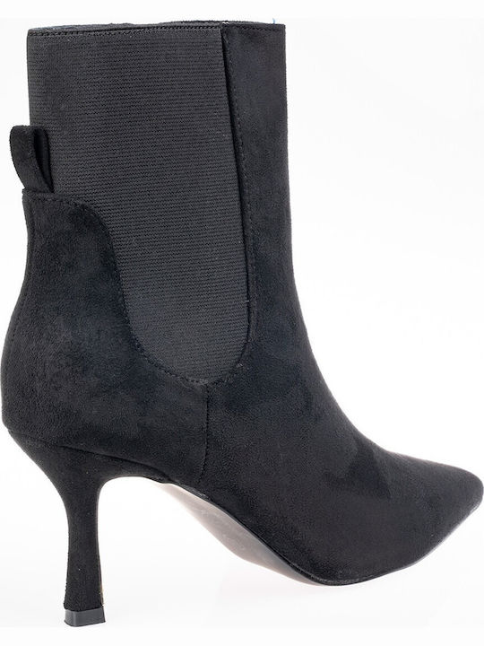 Suede Women's Ankle Boots with Medium Heel Black