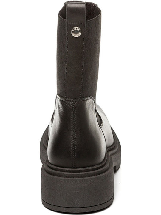 Leder Damen Stiefeletten Schwarz