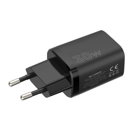 Maxximus Зарядно Устройство Без Кабел с USB-A и USB-C Порт 30W Power Delivery / Quick Charge 4.0 Черно (MX Carbon)