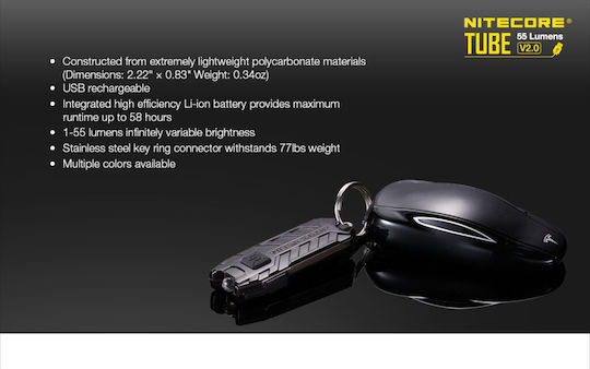 NiteCore Rechargeable Keychain LED Flashlight with Maximum Brightness 55lm Embedded