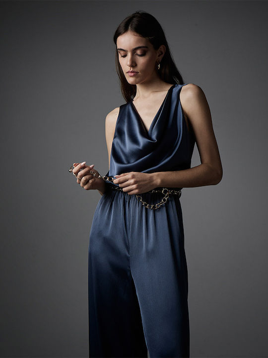 Damenteilose Ärmel Jumpsuit Blau