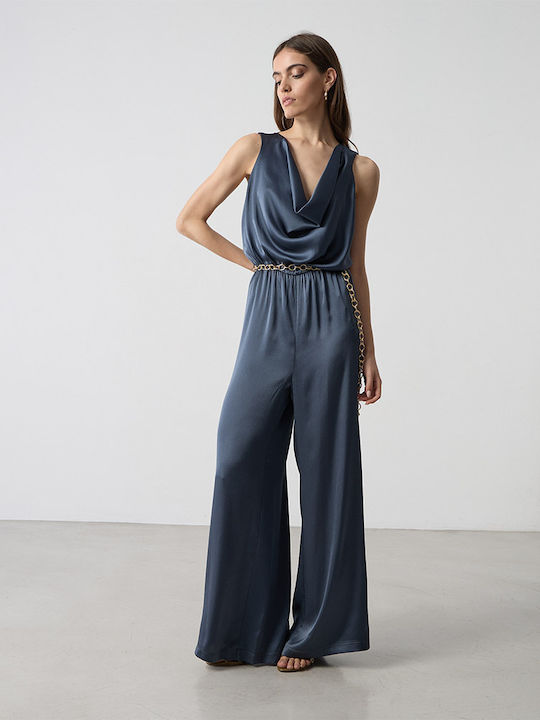 Damenteilose Ärmel Jumpsuit Blau