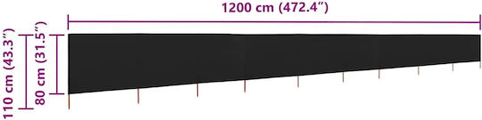 vidaXL Schwarzes Zelt Stoffzaunpaneel in Schwarz Farbe 80cm x 12.0m