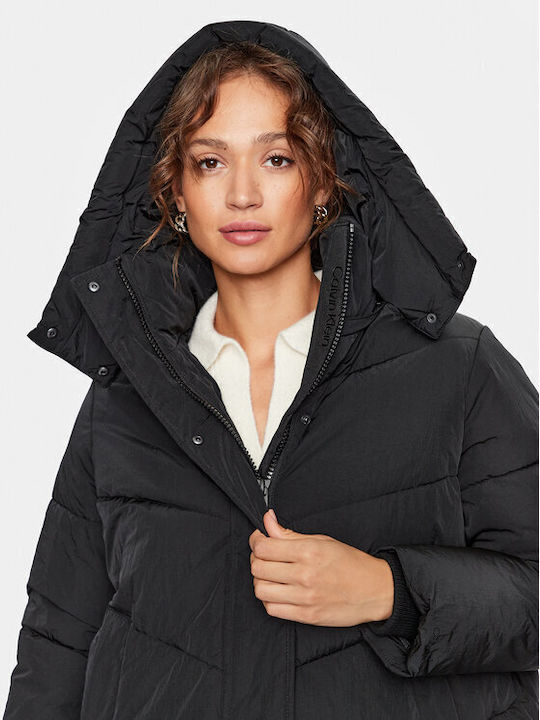 Дълго Дамско Puffer Яке за Зима Black
