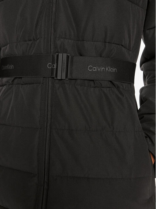 Langes Damen Puffer Jacke für Winter Schwarz