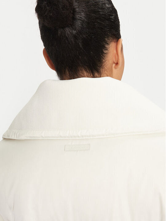 Μακρύ Γυναικείο Puffer Μπουφάν για Χειμώνα White