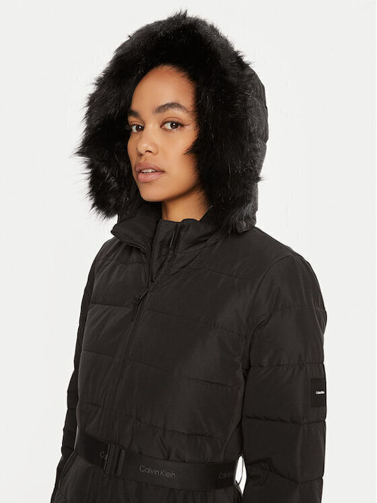 Langes Damen Puffer Jacke für Winter Schwarz