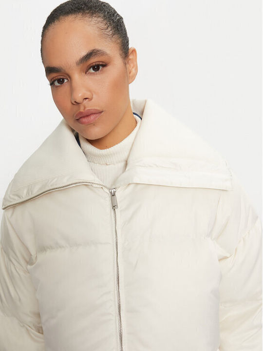 Μακρύ Γυναικείο Puffer Μπουφάν για Χειμώνα White