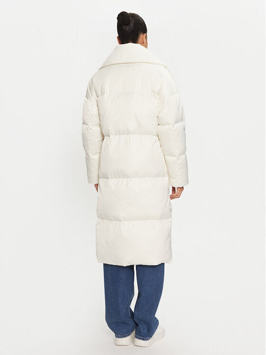 Μακρύ Γυναικείο Puffer Μπουφάν για Χειμώνα White