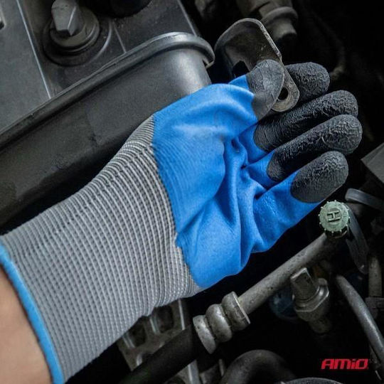 AMiO AMiO Work Driver Gloves Gray Polyester Latex Leather 4 Pieces