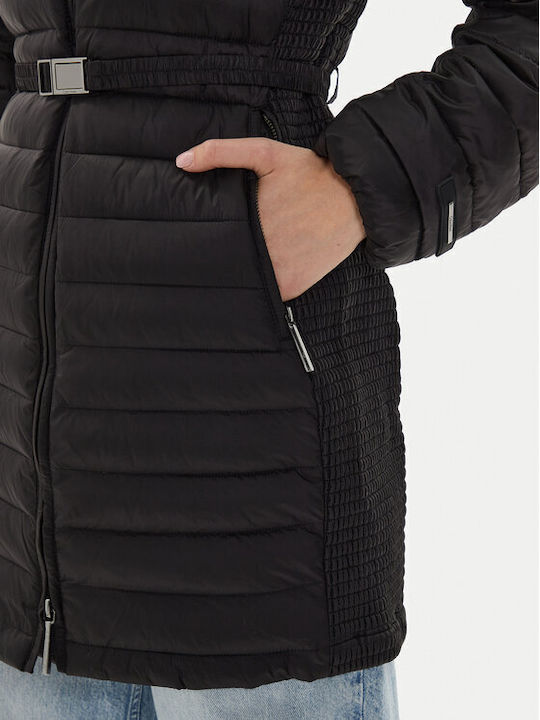 Μακρύ Γυναικείο Puffer Μπουφάν για Χειμώνα Black