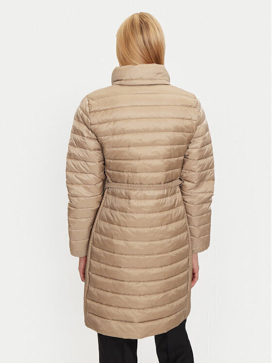 Μακρύ Γυναικείο Puffer Μπουφάν για Χειμώνα Beige