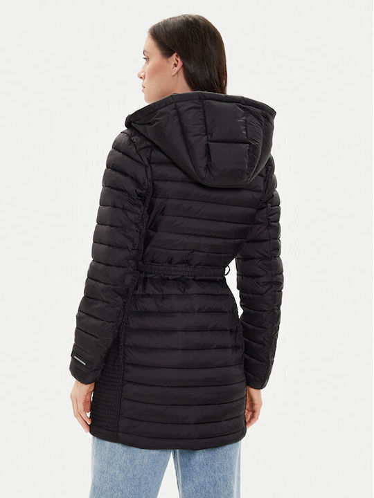 Μακρύ Γυναικείο Puffer Μπουφάν για Χειμώνα Black
