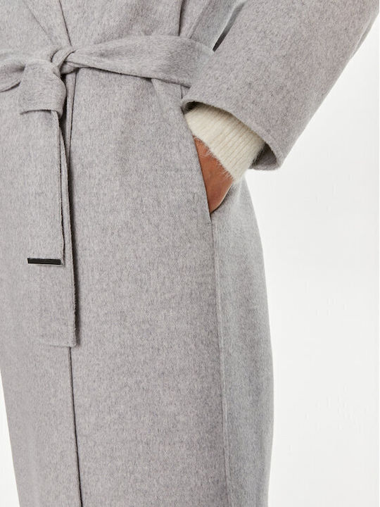 Μάλλινο Γυναικείο Παλτό Gray Oversized με Ζώνη