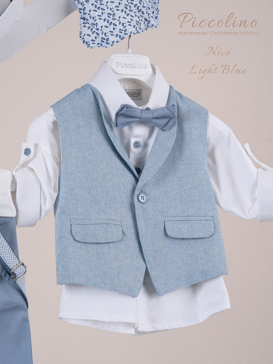 Piccolino Baptism Suit with Vest for Boy Nico Light Blue