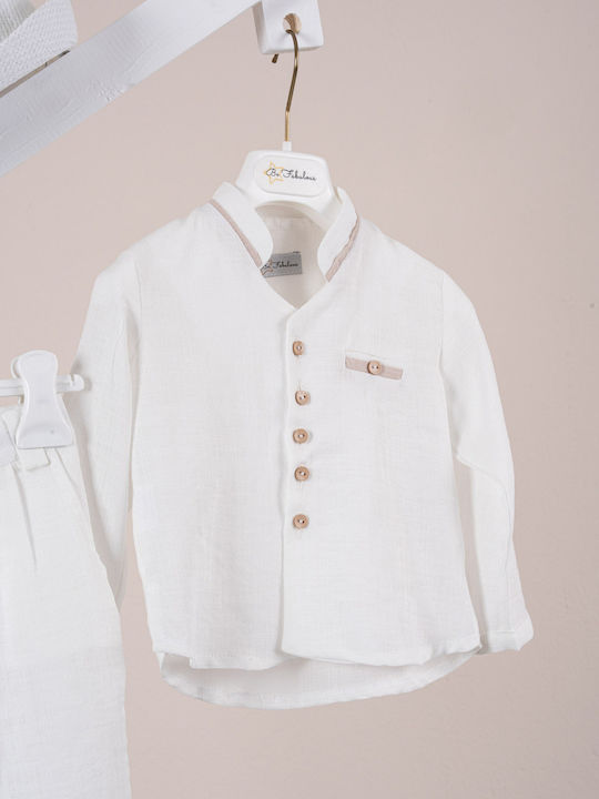 Piccolino Baptism Suit for Boys Linen Parker White AG26S103 Offwhite
