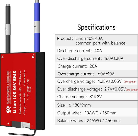 Lithium Battery Bms Dalyelec 10s 36v 40a