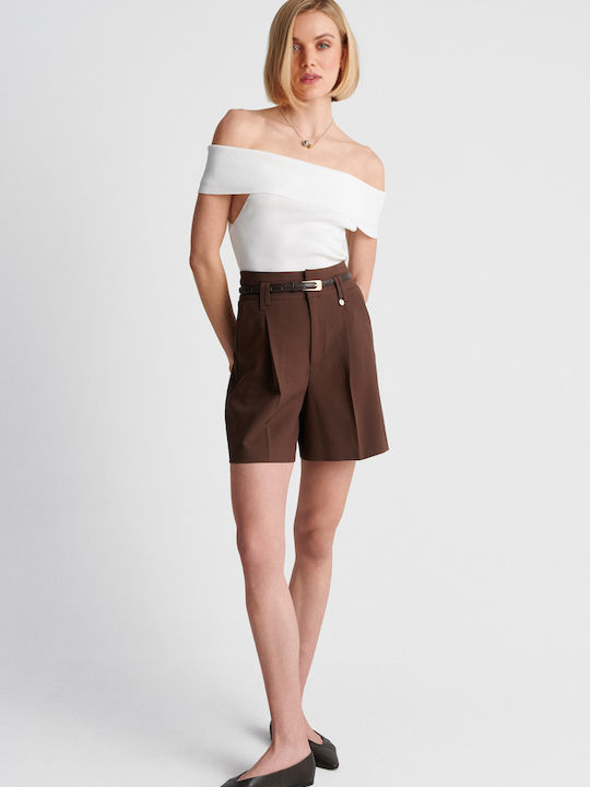 Damen Bluse Schulterfrei Weiß