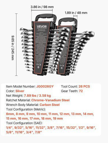Vevor Set German Polygon Ratchet Ring 26 Pieces