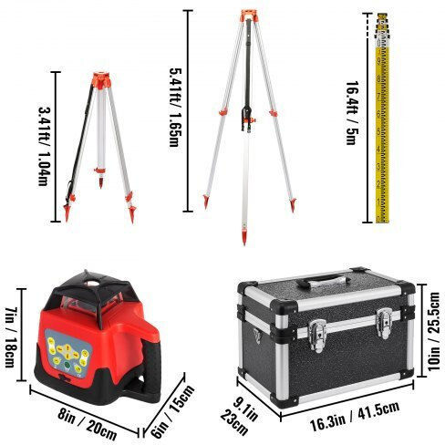 Vevor Αυτορυθμιζόμενο Περιστροφικό Αλφάδι Laser Κόκκινης Δέσμης με Εύρος Εργασίας 500m
