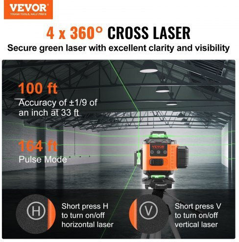 Vevor Self-leveling Linear Laser Level Green Beam with Working Range 30m