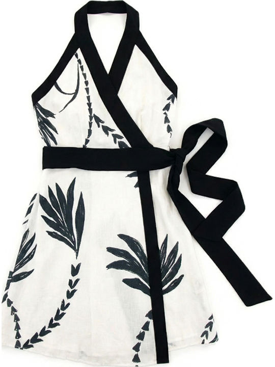 Summer Mini Dress Wrap Ecru-Black
