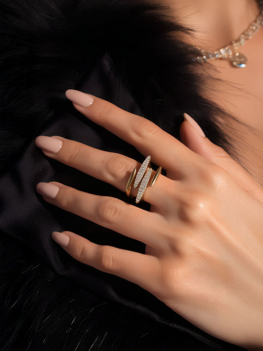Chrysothemiss Women's Ring Éclat Curve Gold White Zircon Minimal Double Design