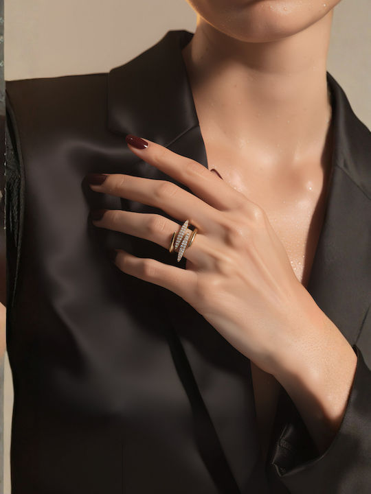 Chrysothemiss Women's Ring Éclat Curve Gold White Zircon Minimal Double Design
