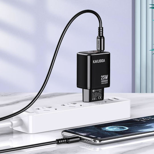 Kakusiga Φορτιστής Χωρίς Καλώδιο με Θύρα USB-A και Θύρα USB-C 25W Μαύρος (KSC-1614)