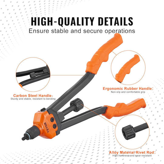 Vevor Rivet Nut Tool Riveter Set 40.6 Cm 13 Pieces Metric SAE Mandrels 186 Pieces Rivet Nuts M3 M4 10-24 M5 M6 1/4-20 8-32 5/16-18 M8 3/8-16 M10 M12 1/2-13 Carrying Case Mlmqwsbs16yc3fc0wv