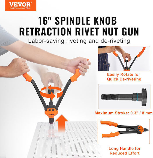 Vevor Rivet Nut Tool Riveter Set 40.6 Cm 13 Pieces Metric SAE Mandrels 186 Pieces Rivet Nuts M3 M4 10-24 M5 M6 1/4-20 8-32 5/16-18 M8 3/8-16 M10 M12 1/2-13 Carrying Case Mlmqwsbs16yc3fc0wv