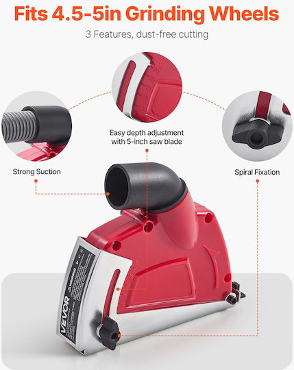 Vevor Dust Protection Cover for Universal Angle Grinders 4-5 Inch 6 Clamping Wheels Adjustable Cutting Depth Vacuum Cleaner Connection Wood Concrete Wall Stone