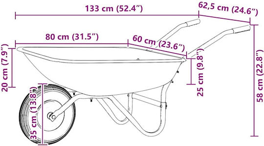 Καρότσι Κήπου Μεταλλικό 133x62.5x58εκ.