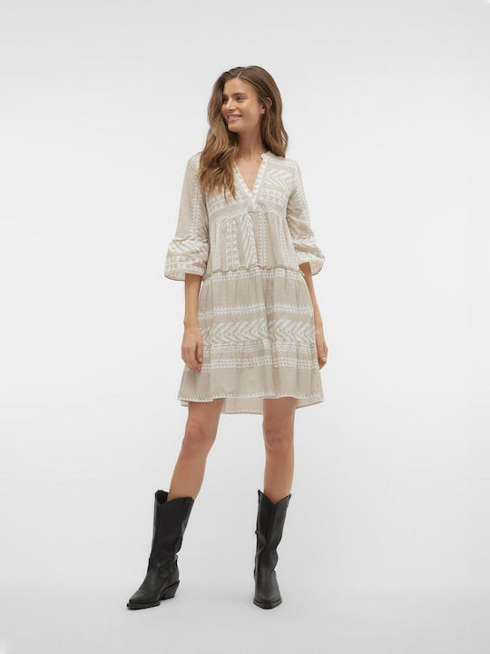 Καλοκαιρινό Mini Φόρεμα με Βολάν Beige Ecru