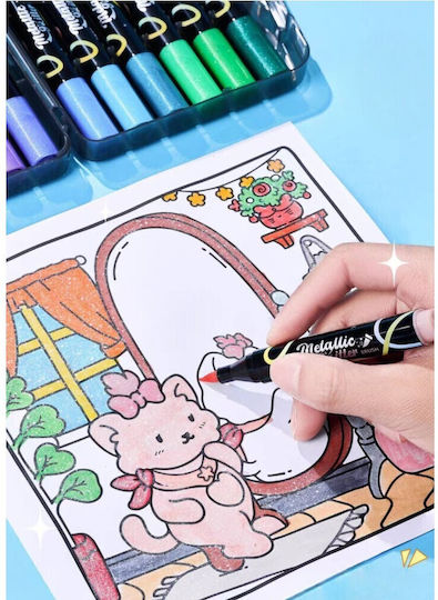 Metallic Drawing Markers with Glitter Professional Set 12 Colours
