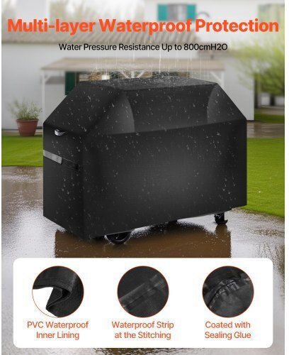 Vevor Grill Cover Bbq Covers 65 Inch Outdoor Grills Waterproof Fade Resistant Weather Resistant 600d Heavy Duty Polyester Easy Installation Removal Hook and Loop Straps Black