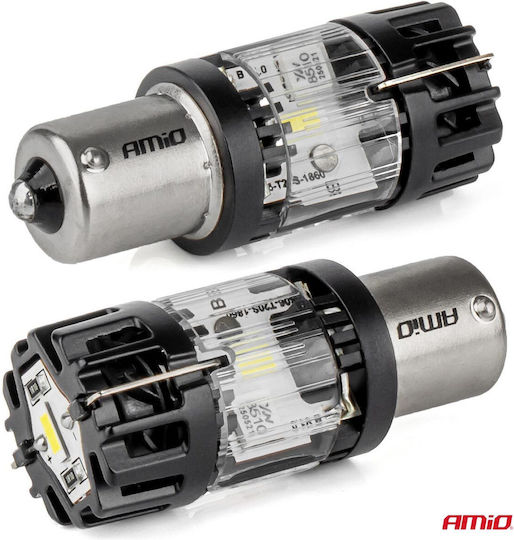 AMiO Λάμπες Αυτοκινήτου & Μοτοσυκλέτας BA15S / P21W / DRL Canbus LED 6500K Ψυχρό Λευκό 12V 66W 2τμχ