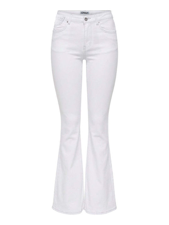 Reg High Waist Women's Jean Trousers Flared in Slim Fit White