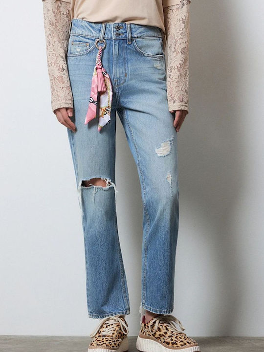 Mandy High Rise Women's Jean Pants With Rips in Straight Leg Style