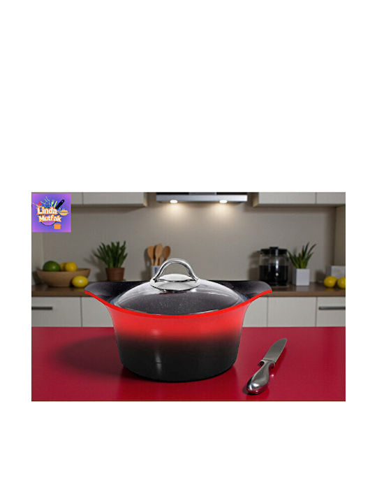 Ametist Oală Ceramică Turnată Cu Capac Din Sticlă Roșie 18cm (20cm)