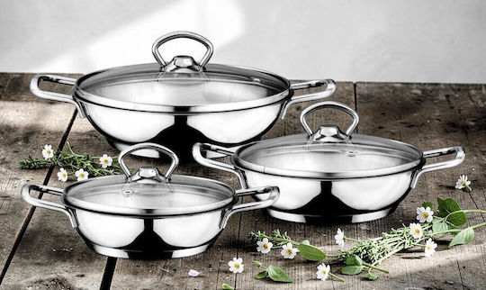 SteweHome Rostfreier Stahl Omelett-Set Mit Niedrigem Topf Und Glasdeckel Silber 16cm