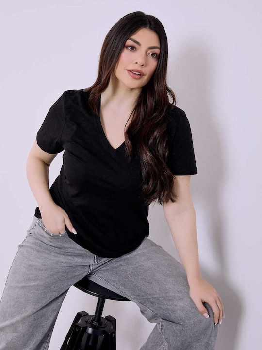 Celestino Cotton T-shirt with V-Neck Black