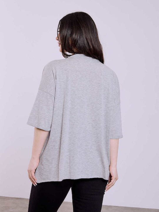 Celestino Women's Blouse Turned Sleeve Loose Fit Light Gray